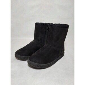 Cat & Jack Girls Holland Zipper Shearling Style Boots Size 2 Black Warm Cozy